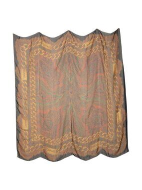 Chanel Paisley Motif Scarf Shawl Brown Black Multicolor Silk